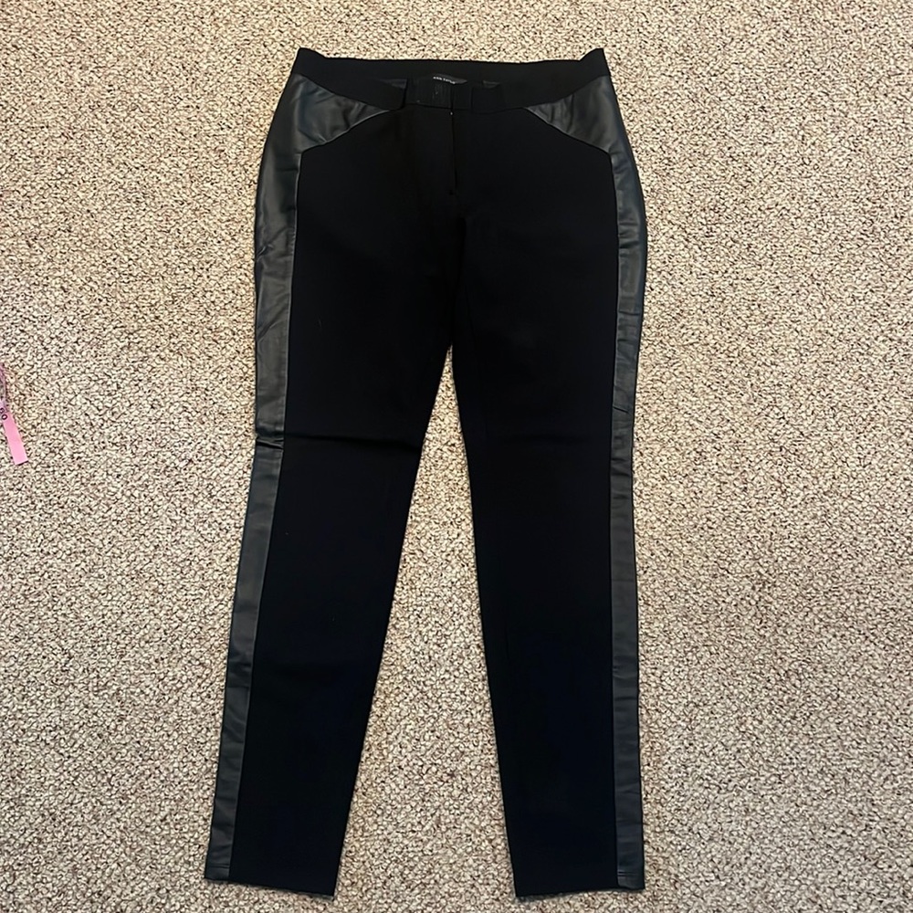 ANN TAYLOR Sz 10 Faux Leather Trim Pants Leggings